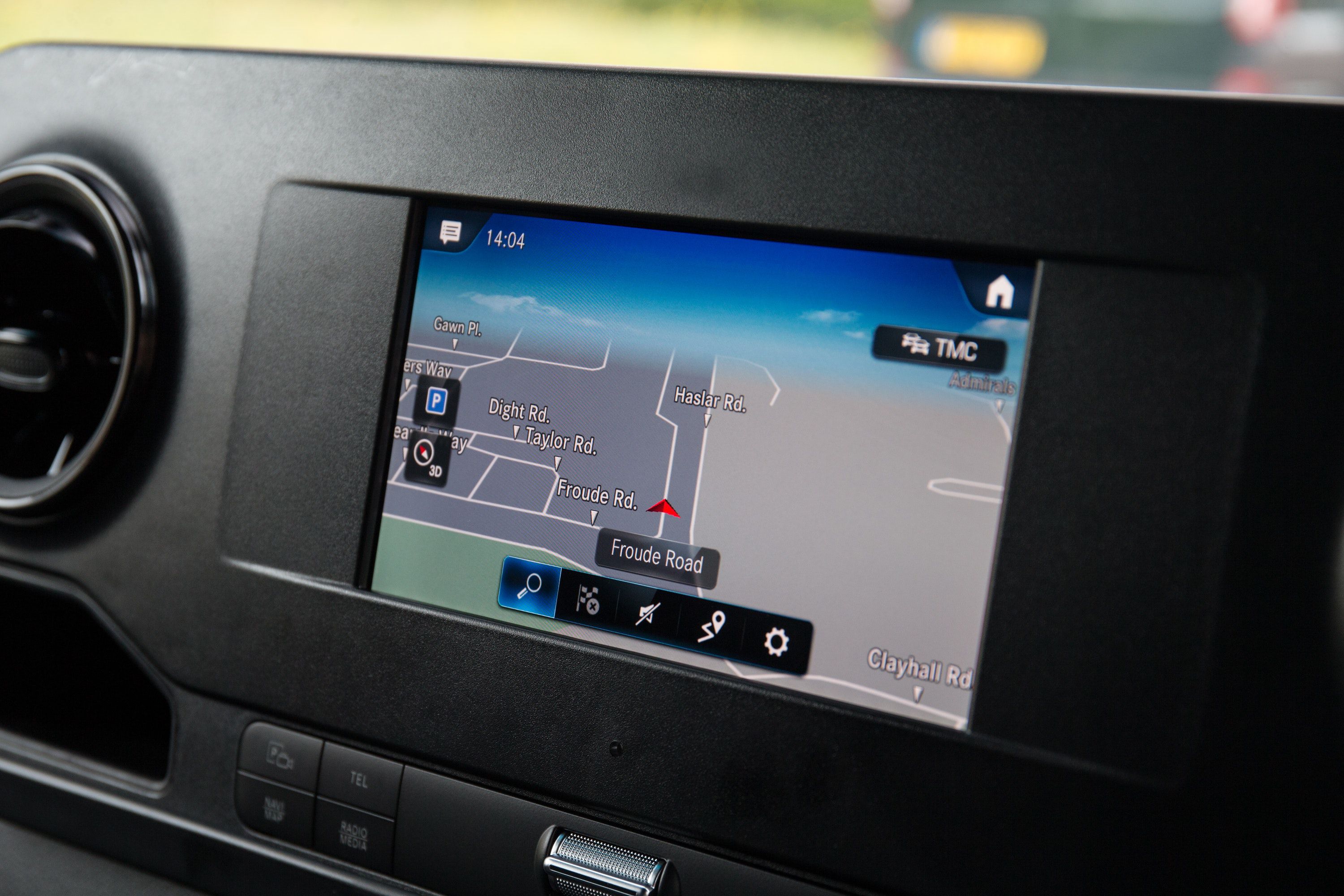 close up of tech inside mercedes Sprinter